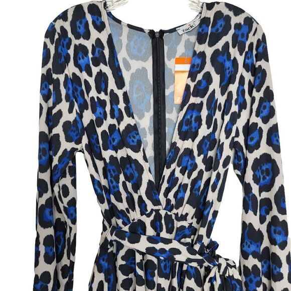 ASOS John Zack Long Sleeve Wrap Tie Waist Dress in Leopard Size 8 - Picture 6 of 15